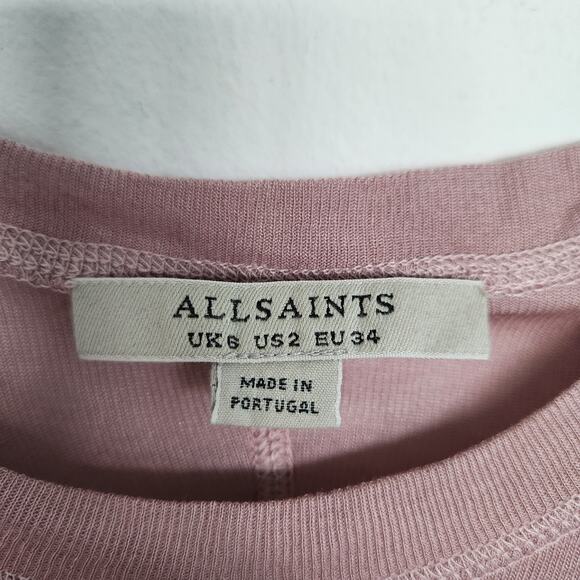 Allsaints Modal T shirt Pink 2 Sheer Lightweight Minimalist Grunge‎ - Picture 3 of 9